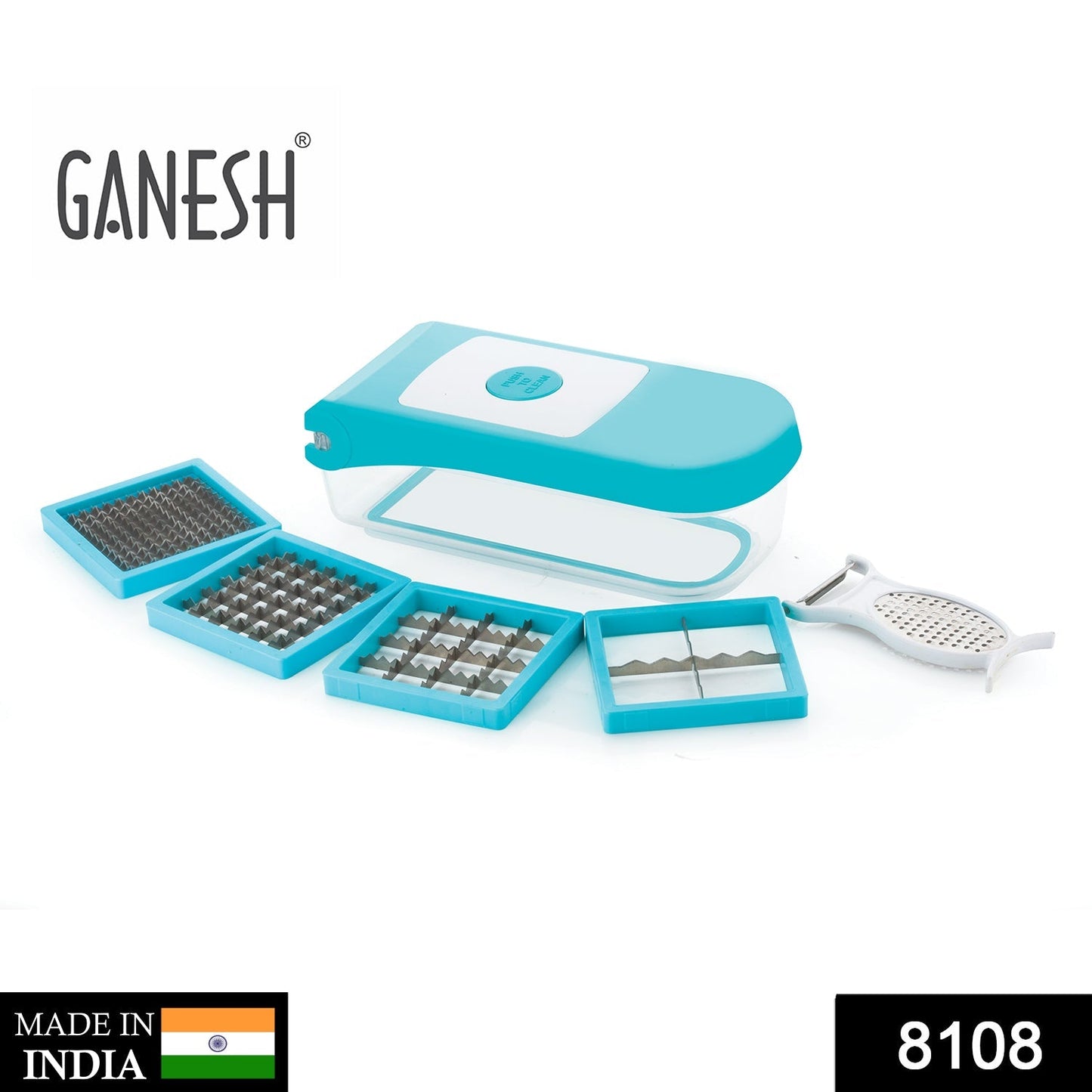 8108 Ganesh 7 in 1 Plastic Vegetable Dicer, Blue 