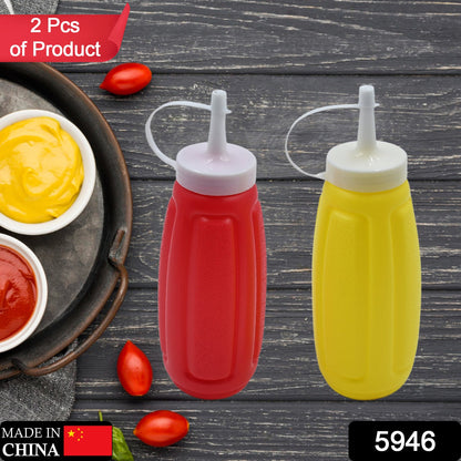 Plastic Squeeze Bottle Ketchup Mustard Honey Sauce Dispenser Bottle ( 2 Pc Set )