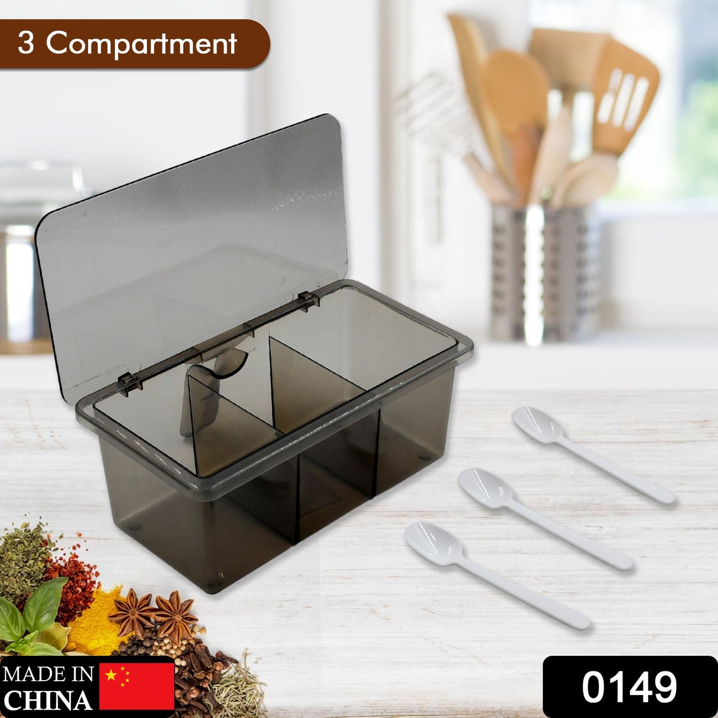 Seasoning Box, Portable Durable 3 Divided Sections with Lid Spice Box Serving Set, for Bars, Restaurants Coffee Shops, Hotels