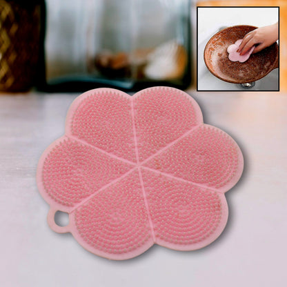 Multifunction Silicone Sponge Dish Washing Kitchen Scrubber, Dishwashing Brush Silicone Kitchen Brush Flower Shape Cleaning Brushes for Home Restaurant Easy Cleaning Tool Heat-Resistant Mat Kitchen Home Gadgets (1 Pc)