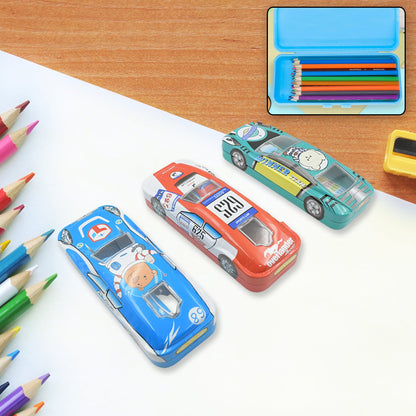 Car-Shaped Metal Compass Box (1 Pc): Pencil Case for Kids, Stationery