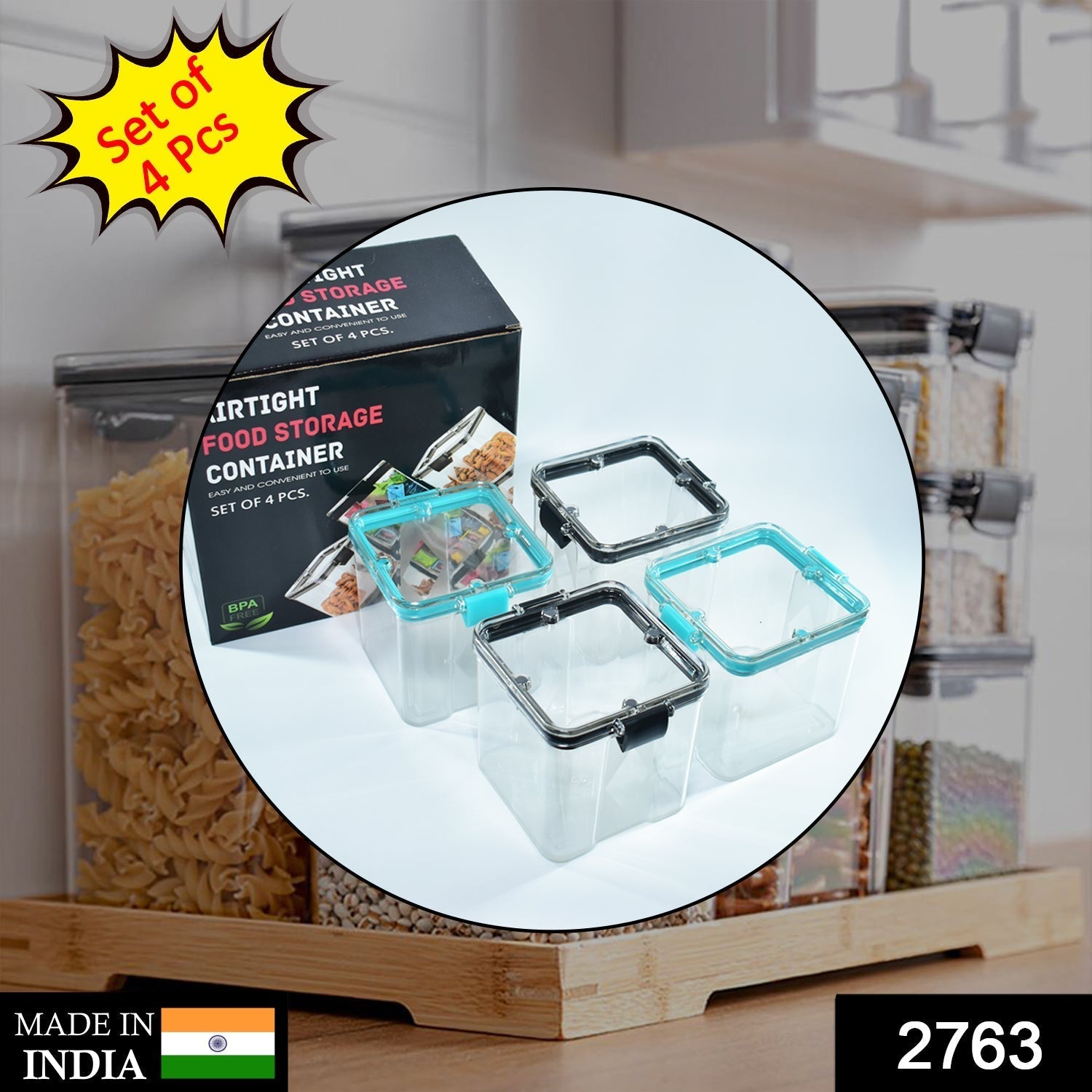 2763 4Pc Square Container 700Ml Used For Storing Types Of Food Stuffs And Items. 