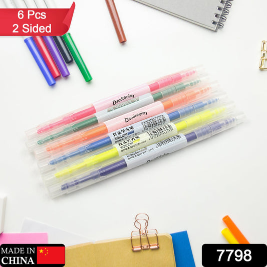 Dual-Headed Highlighter 6 Colors Double head Highlighter Pen, Perfect for Bible Study, Classroom and office for Children and Students (6 Pc Set)