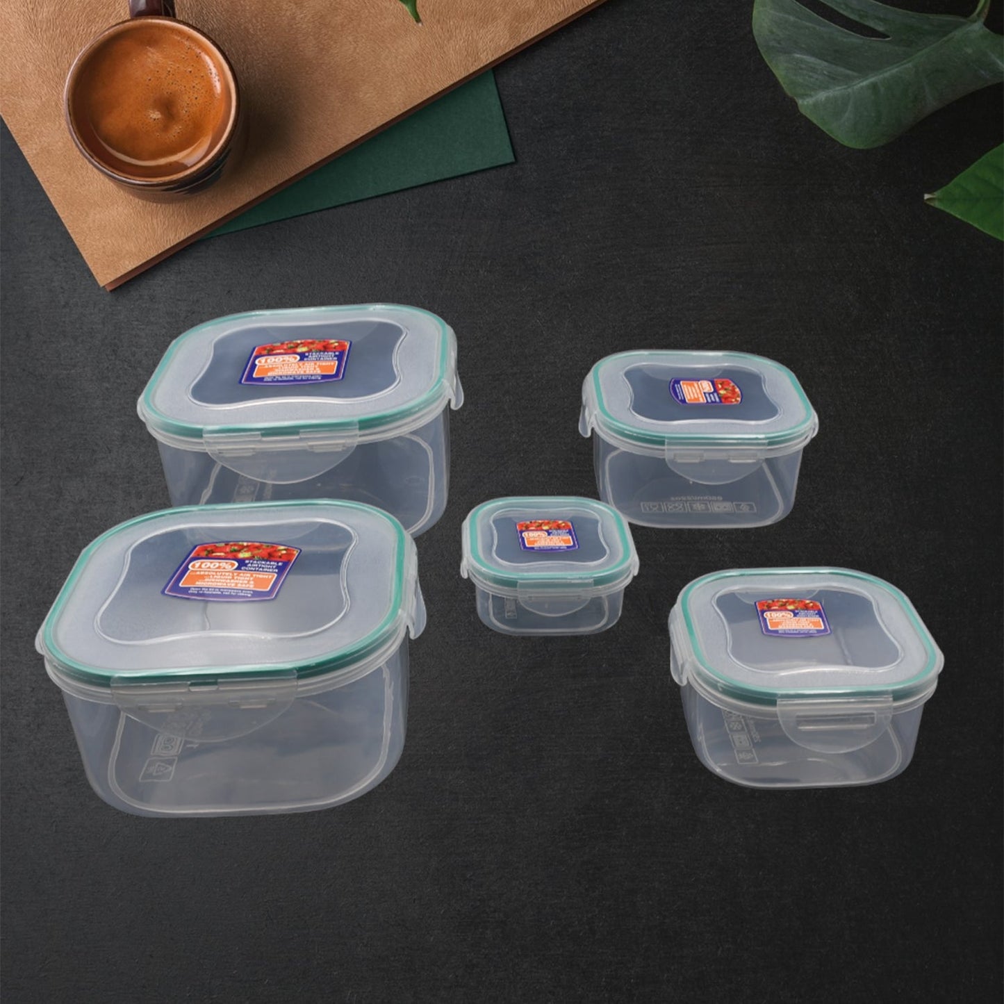 Kitchen Containers Set, Fridge Storage Boxes, Plastic Containers for Kitchen Organizer, Kitchen Accessories Items for Storage Organizer, Snap-Seal (lunch box/storage organizer) (5 Ps Set)