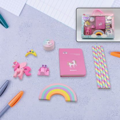 Unicorn Stationery Writing Set - Unicorn Diary, Pencils, Sharpener, Unique Erasers for Girls Ages 4-11 Years Old Birthday Party Return Gift Set for Girls Kids (11 Pc Set)