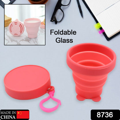 Reusable Folding Silicone Tumbler / Glass / Cup, Folding Cups with Reusable Lid, Silicone Folding Cup with Clip Hook Folding Travel Cup Bag for Travel, Camping, Sports (1 Pc)