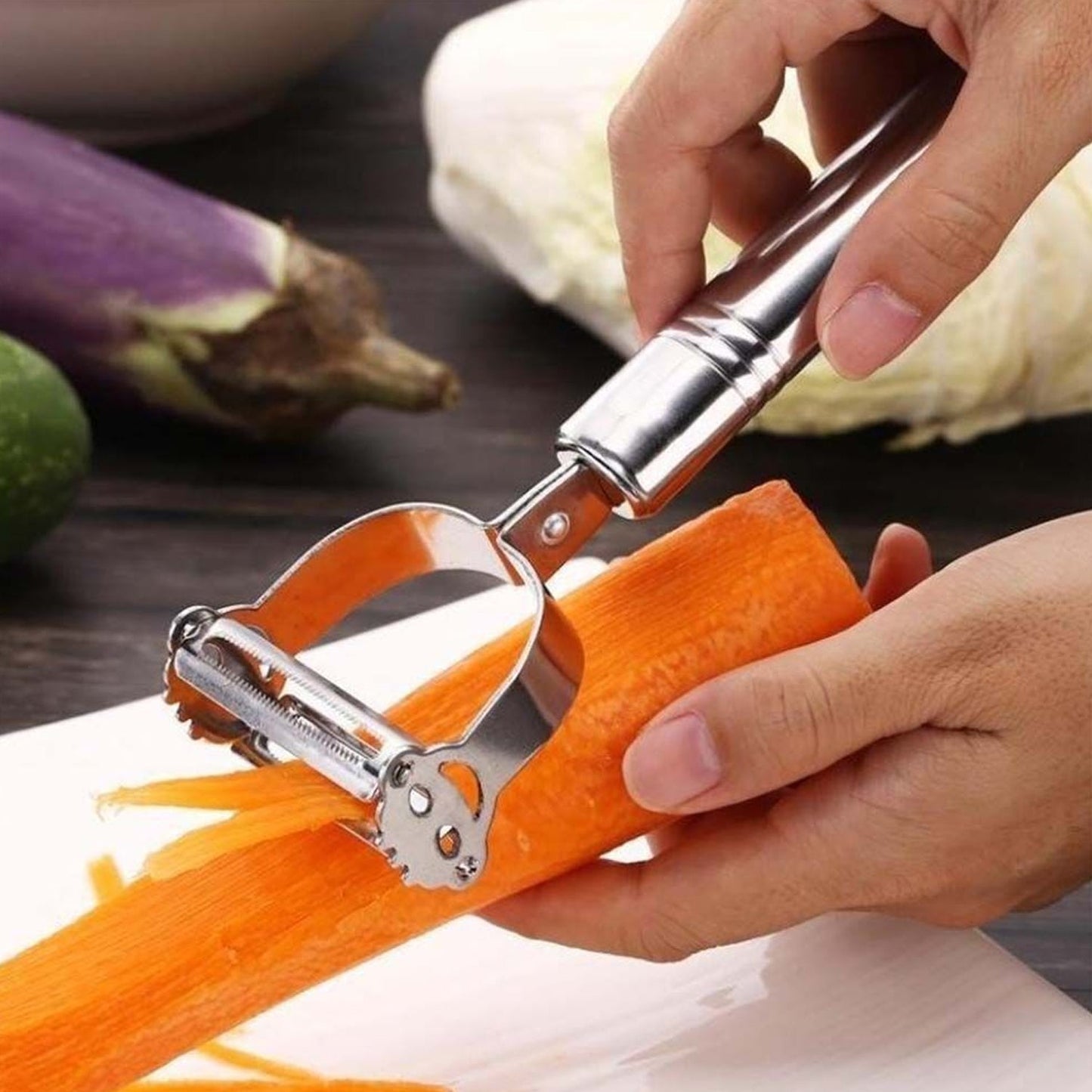 Multi-Function 2 in 1 Potato Peeler and Julienne Cutter, Stainless Steel Potato Peeler, grated Carrot, grated, Suitable for Peeling and shredding Fruit and Vegetables Kitchen Accessories (1 Pc)