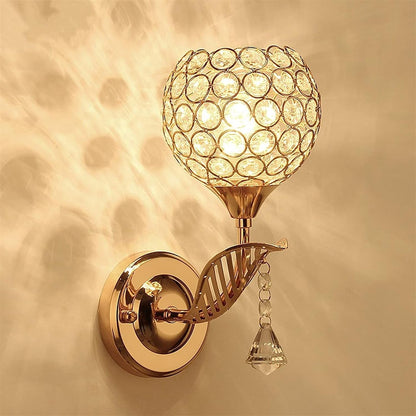 Modern Style Crystal Wall Light Living Room Corridor Balcony Lamp Wall Sconce Crystal Light Compatible with Home Ligting, Wall Art Light Round Modern Bedside Wall Ligs Dining Room Hallway Lig Fixture with E27 Socket (Bulb NOT Included)