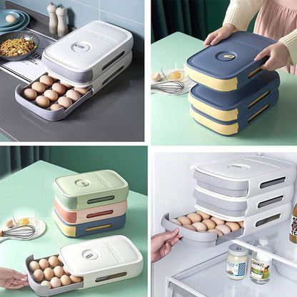 Egg Storage Box Plastic Egg Drawer Fridge Egg Organizer Egg Keeper Refrigerator Egg Drawer Plastic Egg Carton Covered Egg Holder Pantry Egg Bin Household Egg Tray (1 Pc)