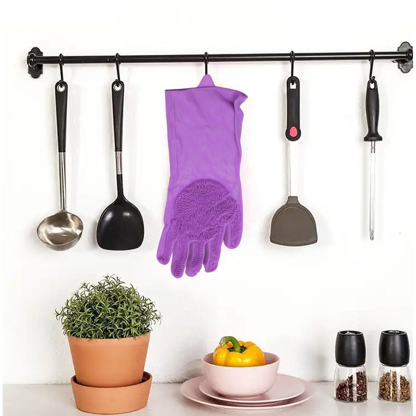 Single Left-Handed Silicone Dishwashing Glove: Scrubber, Reusable, Kitchen Cleaning