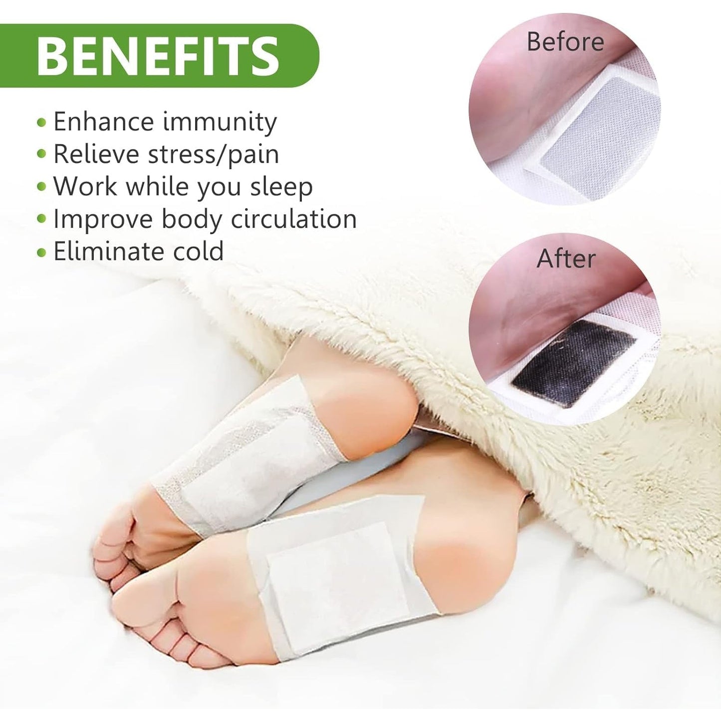 kinoki Cleansing Detox Foot Pads, Ginger & salt Foot Patch -10pcs (Free Size, White)