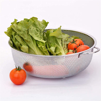 Stainless Steel Colander with Handle, Large Metal Mesh Basket Strainer for Pasta, Spaghetti, Berry, Veggies, Fruits,  Kitchen Food Colander, Dishwasher Safe (1 pc / 25.5 cm)