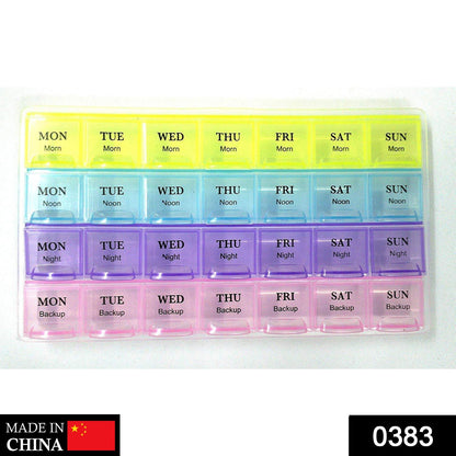 0383 Pill Case- 4 Row 28 Squares Weekly 7 Days Tablet Box Holder Medicine Storage Organizer Container 