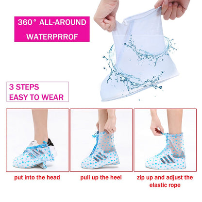 Plastic Shoes Cover Reusable Anti-Slip Boots Zippered Overshoes Covers Pink, Transparent Waterproof Snow Rain Boots for Kids/Adult Shoes, for Rainy Season (L Size1 Pairs)