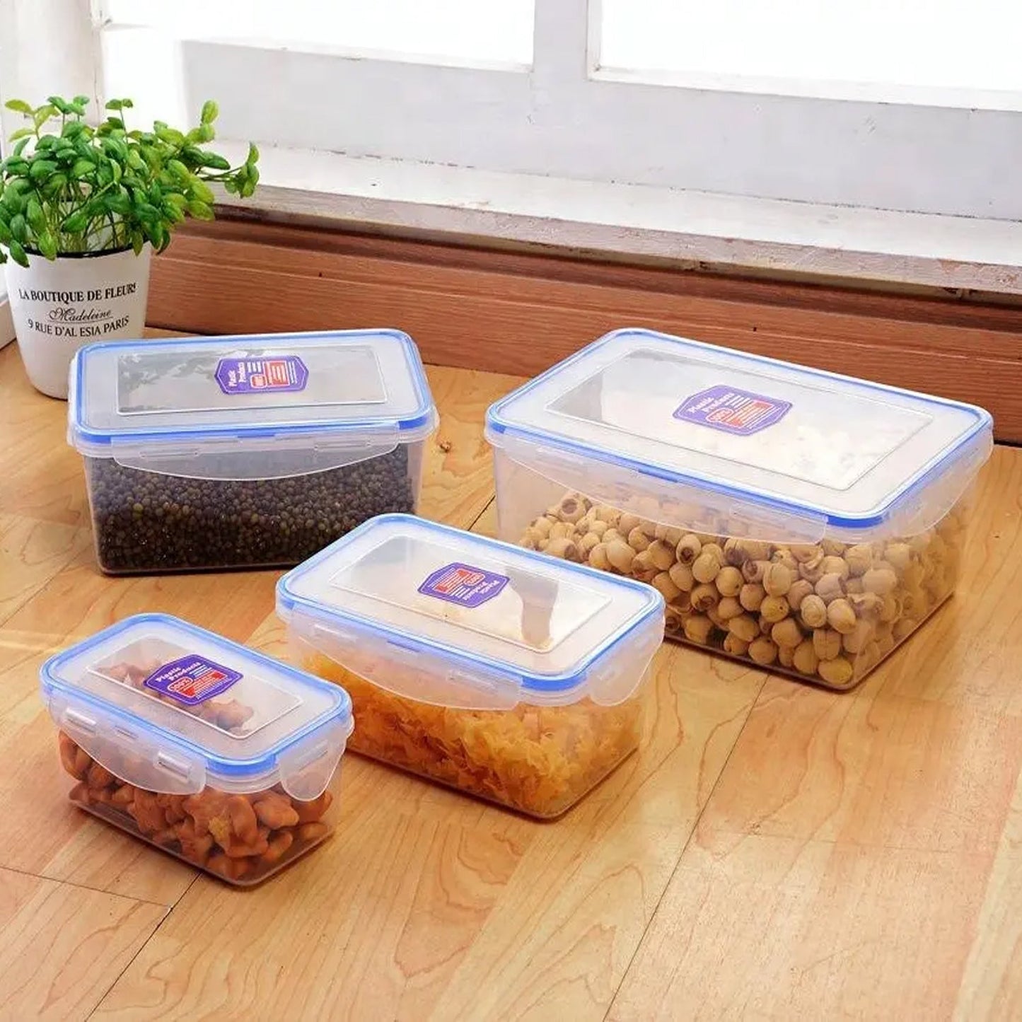 Kitchen Containers Set, Fridge Storage Boxes, Plastic Containers for Kitchen Organizer, Kitchen Accessories Items for Storage Organizer, Snap-Seal (lunch box/storage organizer) (5 Ps Set)