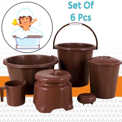 Plastic Bathroom Accessories Set 6 pcs Bath Set Bathroom Bucket with Dustbin Mug, Stool, Soap Case,Tub ( 6 Pcs Set )