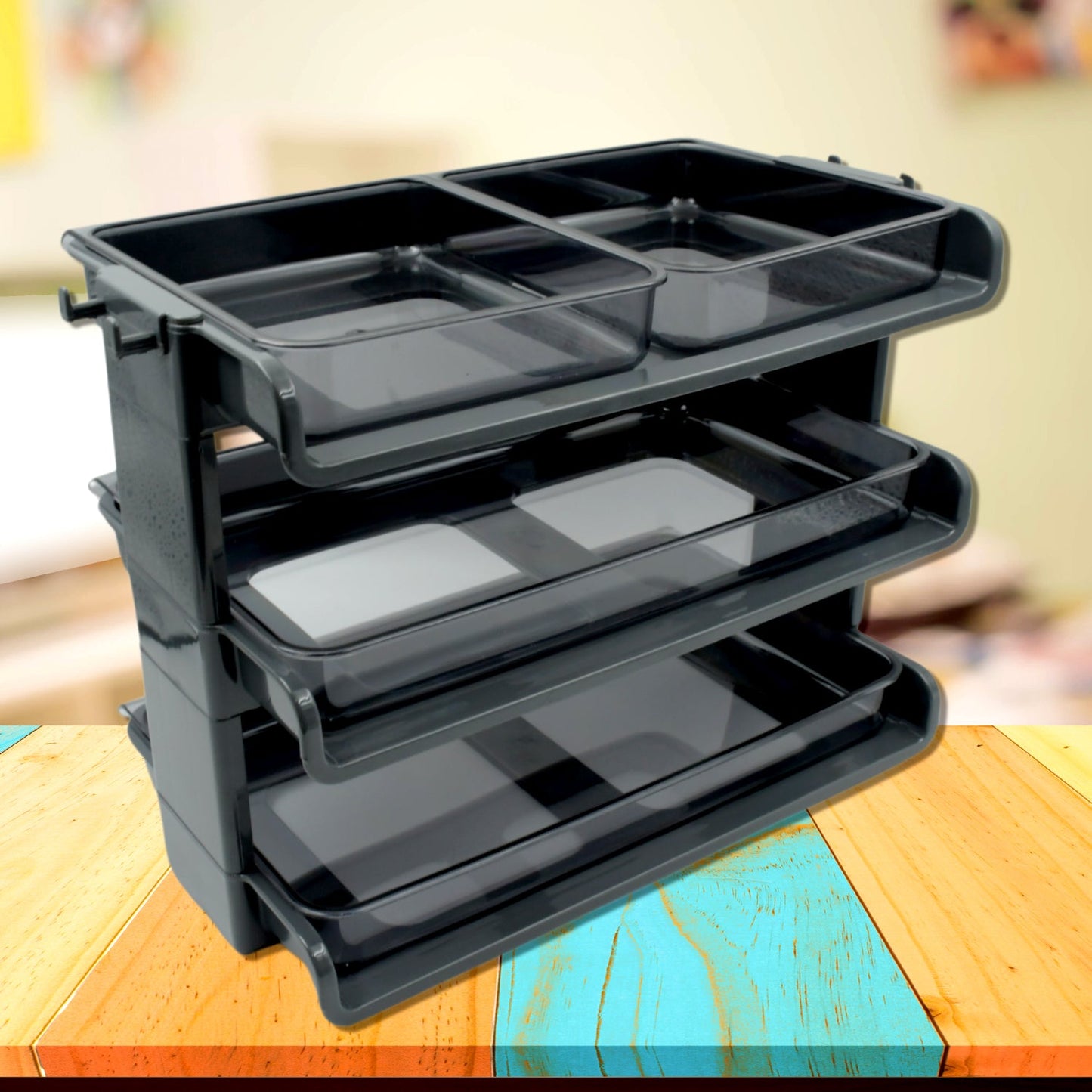 Plastic 3 Layer Storage used in all kinds of household and official places for storing of various types of stuffs and items, Desktop File Storage Rack, Office Data File Rack Drawer Type Classification Cabinet Desktop File Holder Organizer for Office