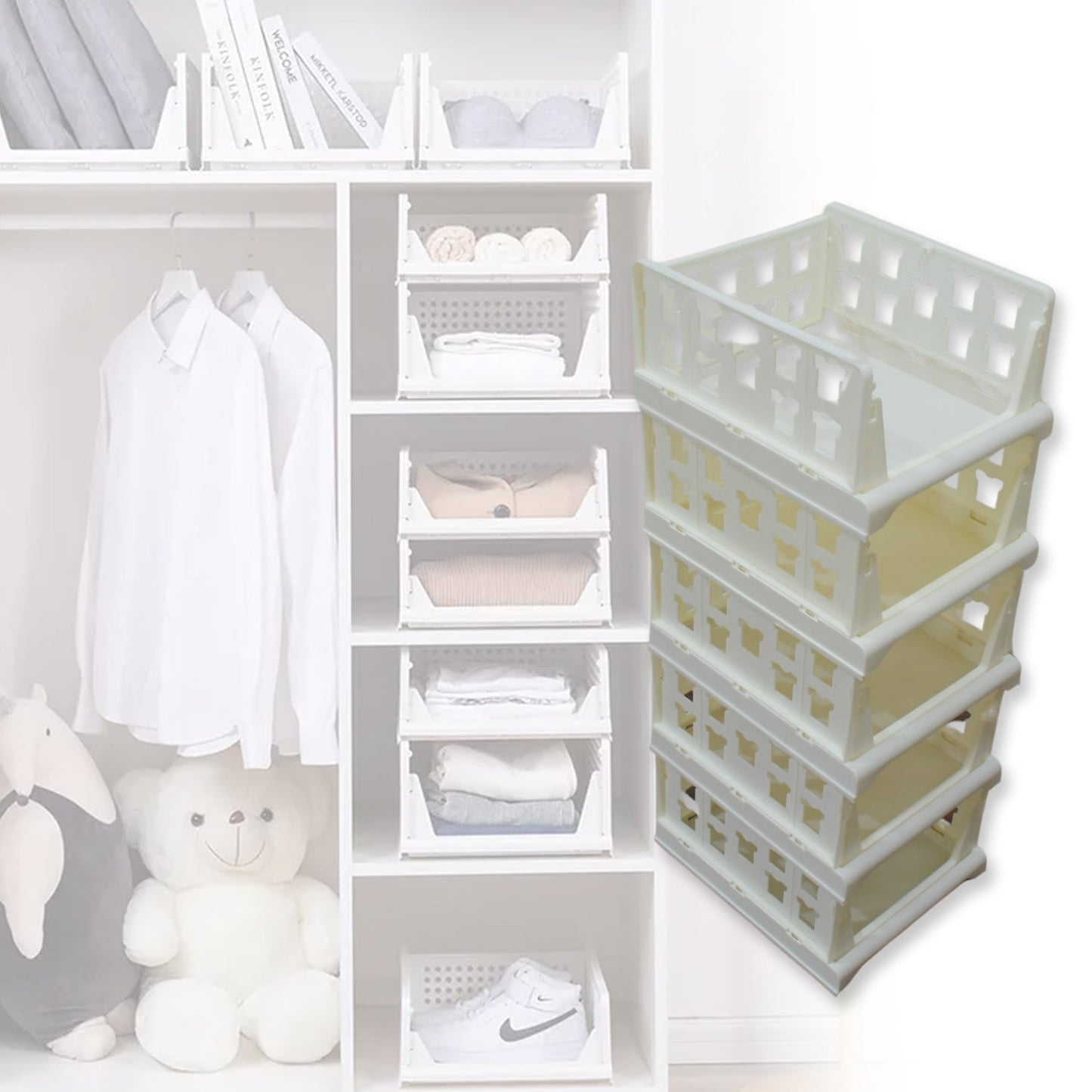 5 Layer Stackable Multifunctional Storage,for Clothes Foldable Drawer Shelf Basket Utility Cart Rack Storage Organizer Cart for Kitchen, Pantry Closet, Bedroom, Bathroom, Laundry (5 Layer 1 Pc)