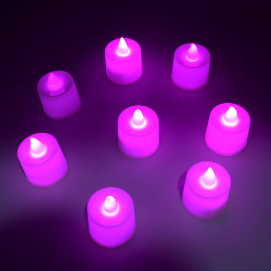 Pink Flameless LED Tealights, Smokeless Plastic Decorative Candles - Led Tea Light Candle For Home Decoration (Pack Of 8pc) ( Diya , Divo , Diva , Deepak , Jyoti)