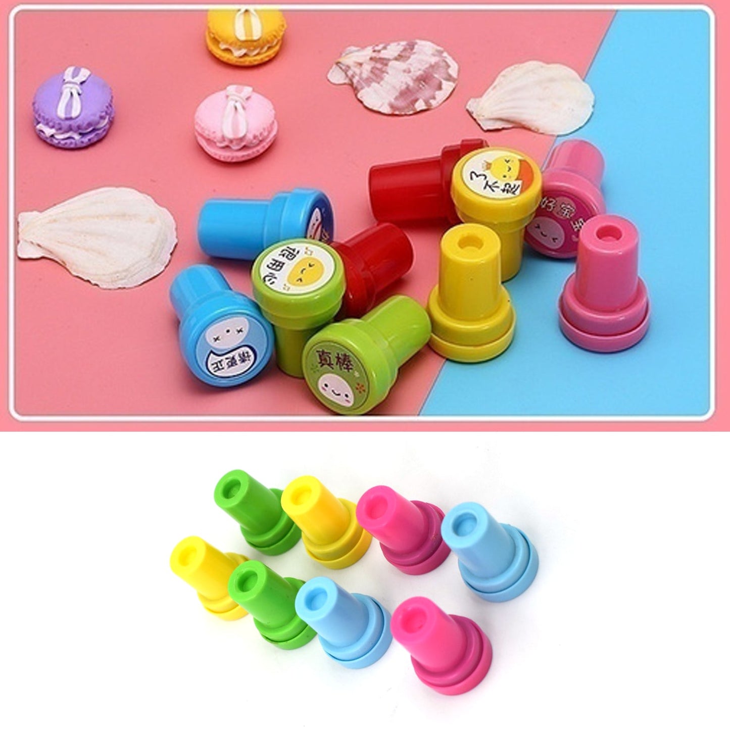 4803 Emoticon Stamps 8 pieces in Round Shape Stamp for Kids Theme Stamps for School Craft & Prefect Gift for Teachers, Parents and Students (Multicolor) 