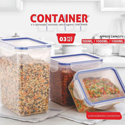 Rectangle Food Storage Containers: Airtight, Leak-Proof Lids (3-Pack, Clear ABS)