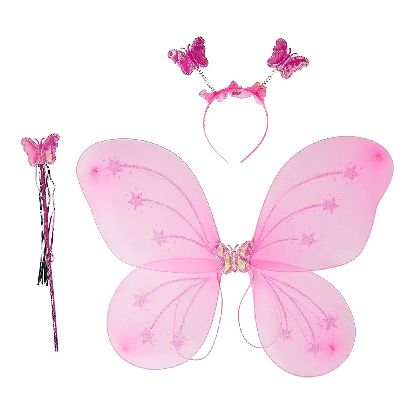 Baby Girl's Fairy Nylon Butterfly Wings Costume Butterfly Fairy Angel Wing| Wand And Hairband Multi- Color For Party (1pc)