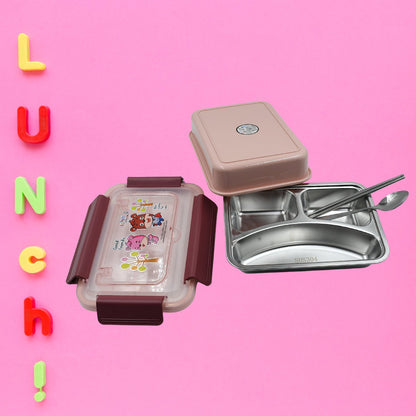 Food‑Safe Materials Kids Lunch Box With steel  Spoon & chopsticks Compartment is Designed Made of 304 Stainless Steel Easy to Clean for School for Camping for Work for Home, Office