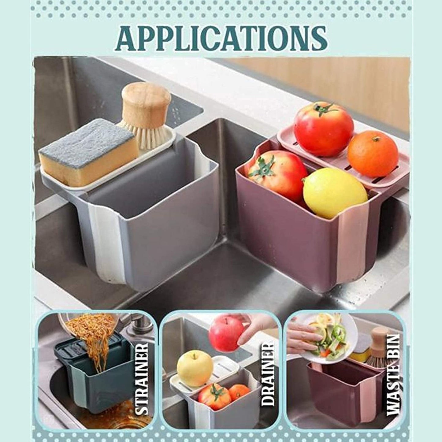 Small Multifunction Sink Drain Basket - Universal & Foldable - Sink Trash Holder Sink Side Storage Drainer Strainer Basket, Foldable Kitchen Sink Drain Strainer for Food,Dish Drainer for Fruits, Vegetables