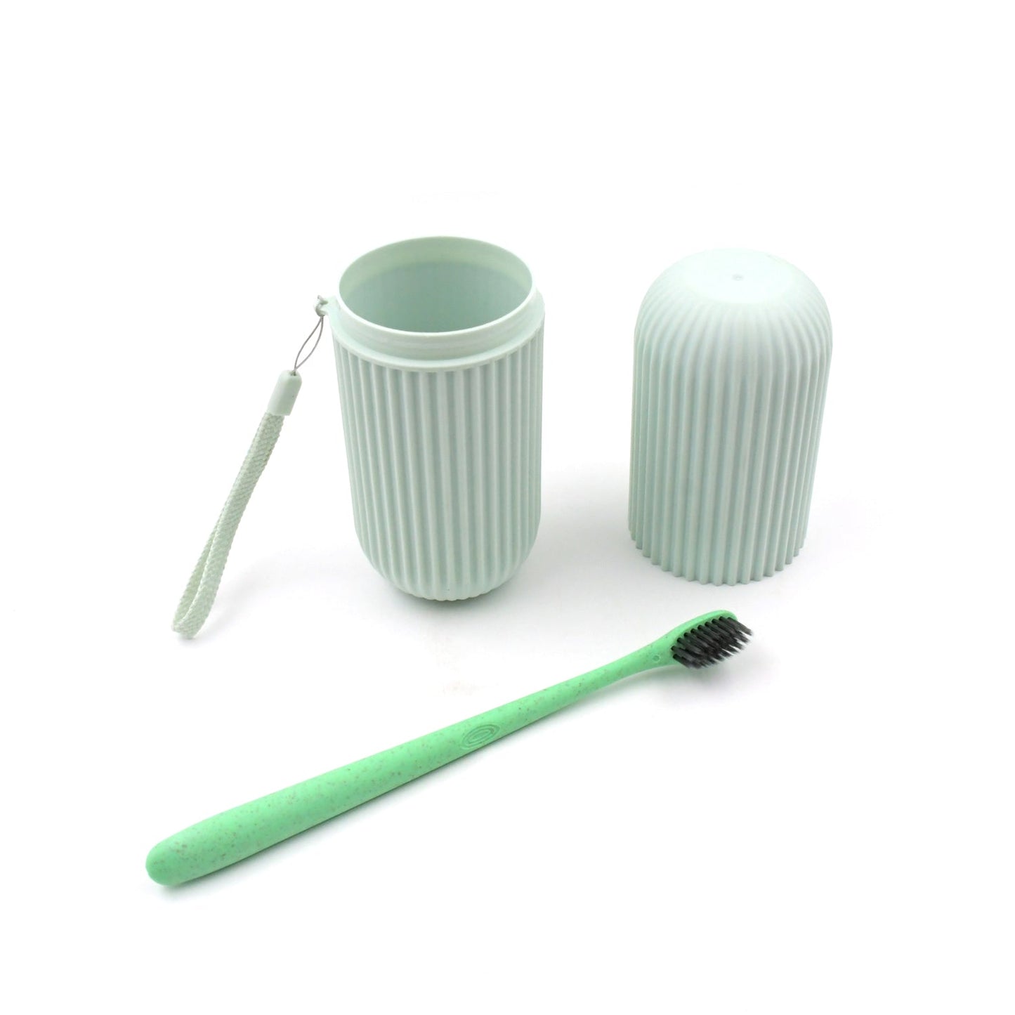 Travel Toothbrush Case & Holder w/ Rope & Brush (Portable, Capsule Shape)