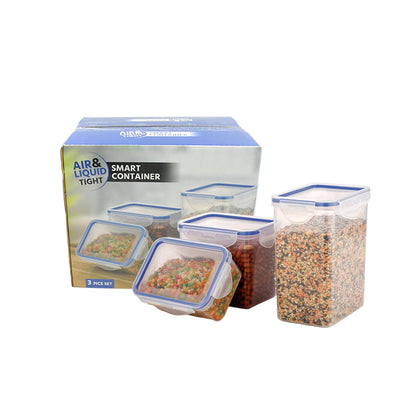 Classics Rectangular Plastic Airtight Food Storage Containers with Leak Proof Locking Lid Storage container set of 3 Pc( Approx Capacity 500ml,1000ml,1500ml, Transparent)