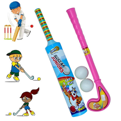 8023 Combo of Light Weight Plastic Bat, Ball & Hockey for Kids 