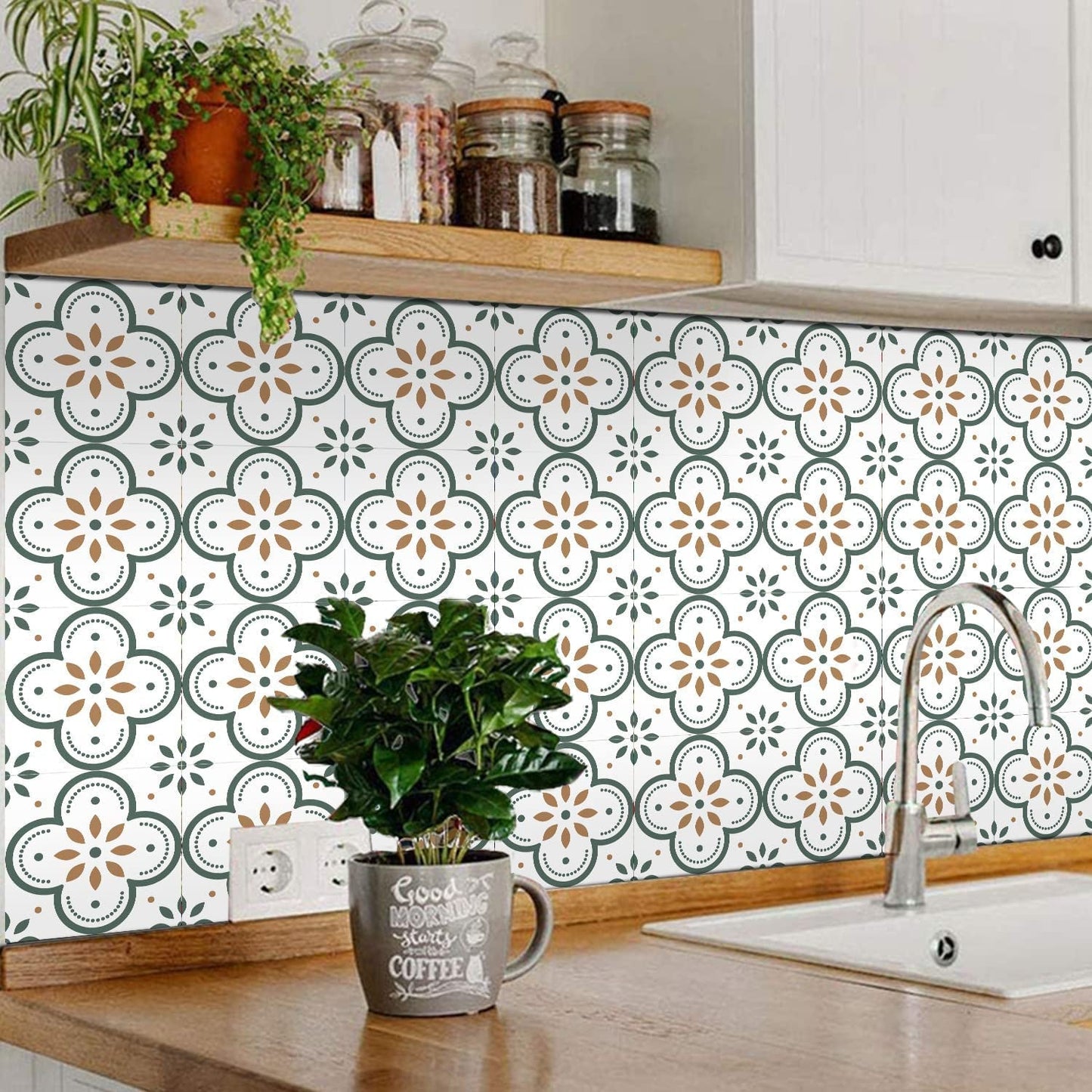 Peel and Stick Floor Tiles Kitchen / Bathroom Backsplash Sticker Detachable Waterproof DIY Tile Stickers for Wall Decoration Tiles Home Decoration (8x8 Inch / 10 Pcs Set)