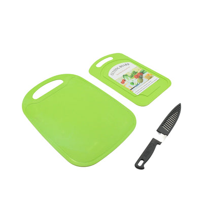 Premium Plastic Chopping Board & Steel Knife Vegetable Chopping Board With Knife  Cutting Board for Kitchen Chopper Fruit and Vegetable Cutter Chopper Plastic (3 Pc Set)