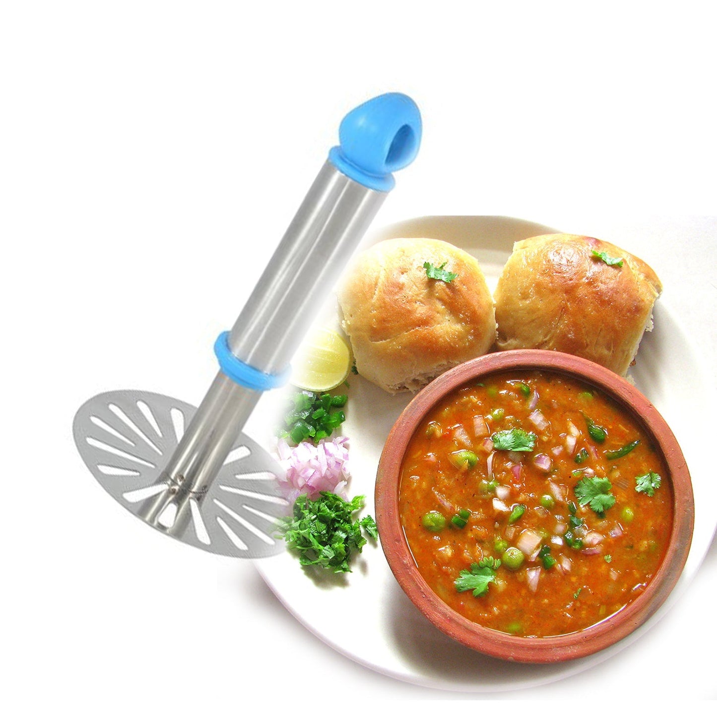 8123 Ganesh Potato/Pav Bhaji Masher with Plastic Handle, Silver & Plastic - Oval Pav Masher, Potato 1-Piece, Smasher Handle, Multicolor 