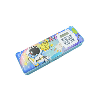 Double Sided Magnetic Geometry Box, Pencil Box with Calculator for Boys Art Plastic Pencil Box  for Girls and Boys