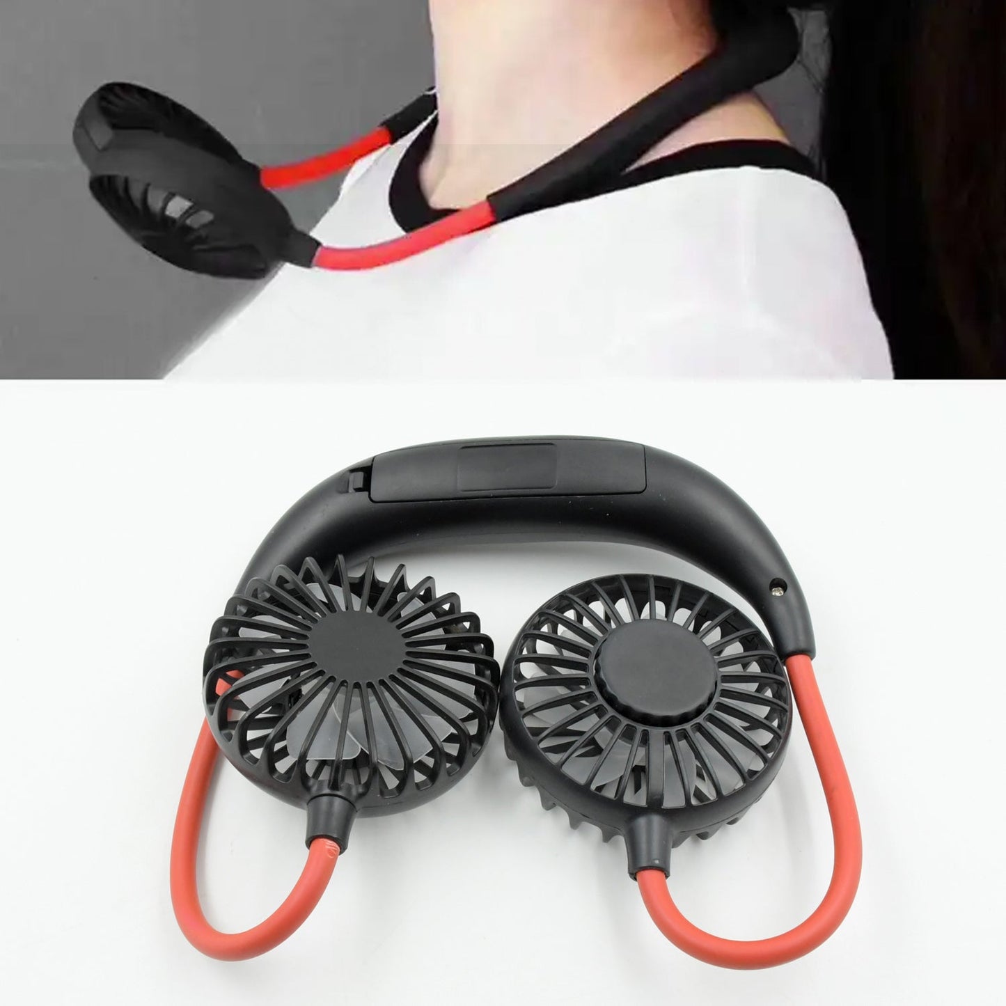 Hand Free Personal Fan - Portable USB Battery Rechargeable With Battery Comaprtment Mini Fan - Headphone Design Wearable Neckband Fan Necklance Fan Cooler Fan for Home, Sport, Camping, Beach, Travel, Office (Battery Not Included)