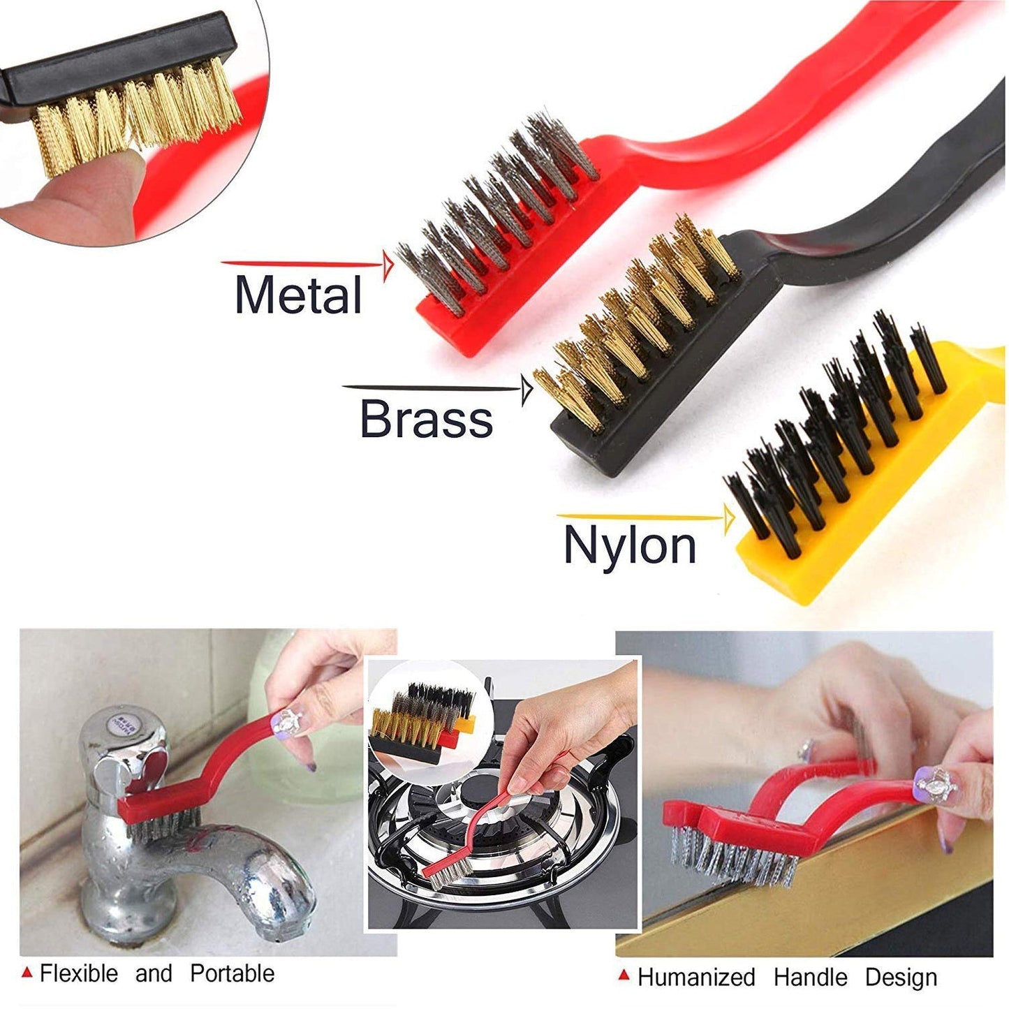 3-Piece Mini Wire Brush Set: Tackle Tough Cleaning Jobs (Multi-Material)