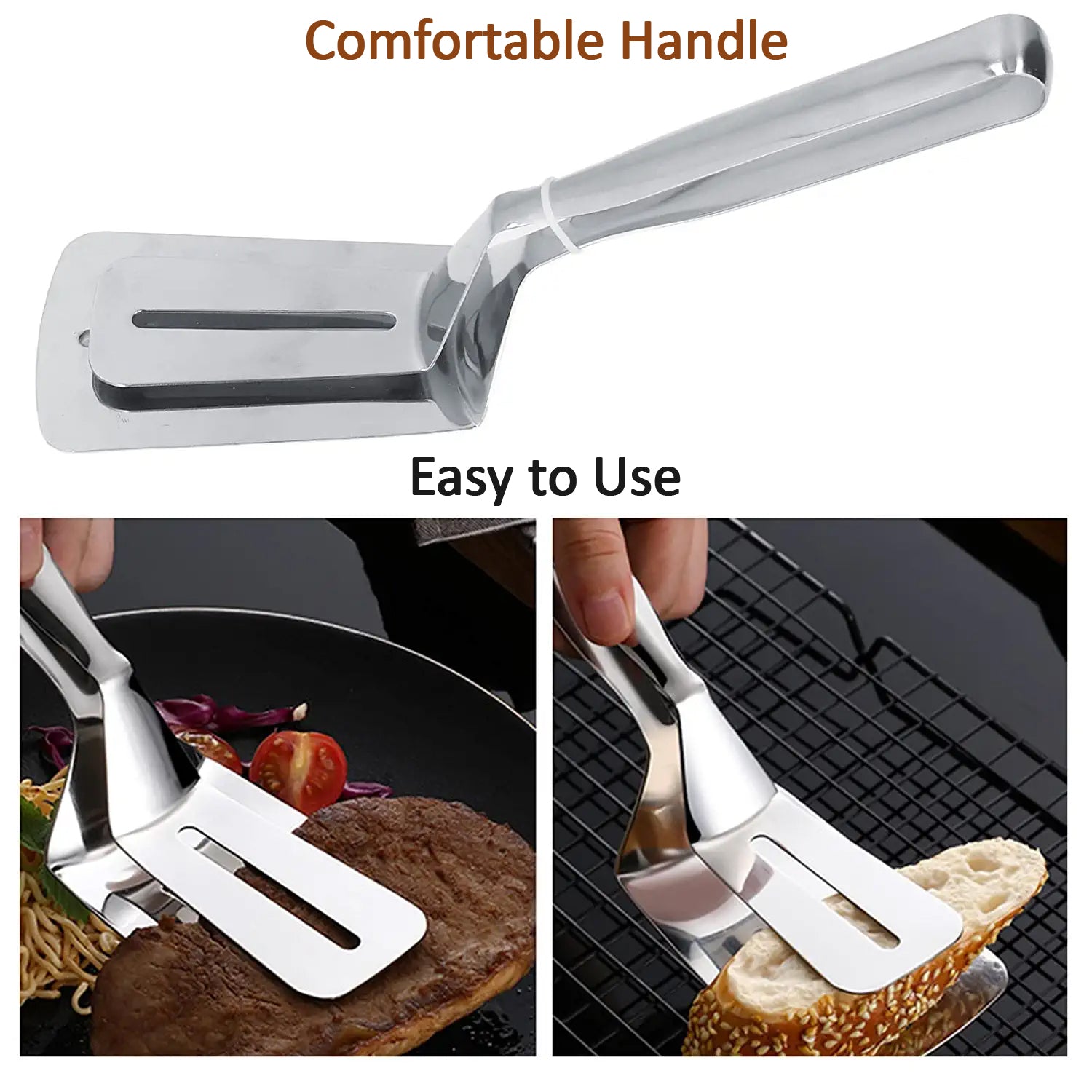 2918 Multifunction Cooking Serving Turner Frying Food Tong. Stainless Steel Steak Clip Clamp BBQ Kitchen Tong. 