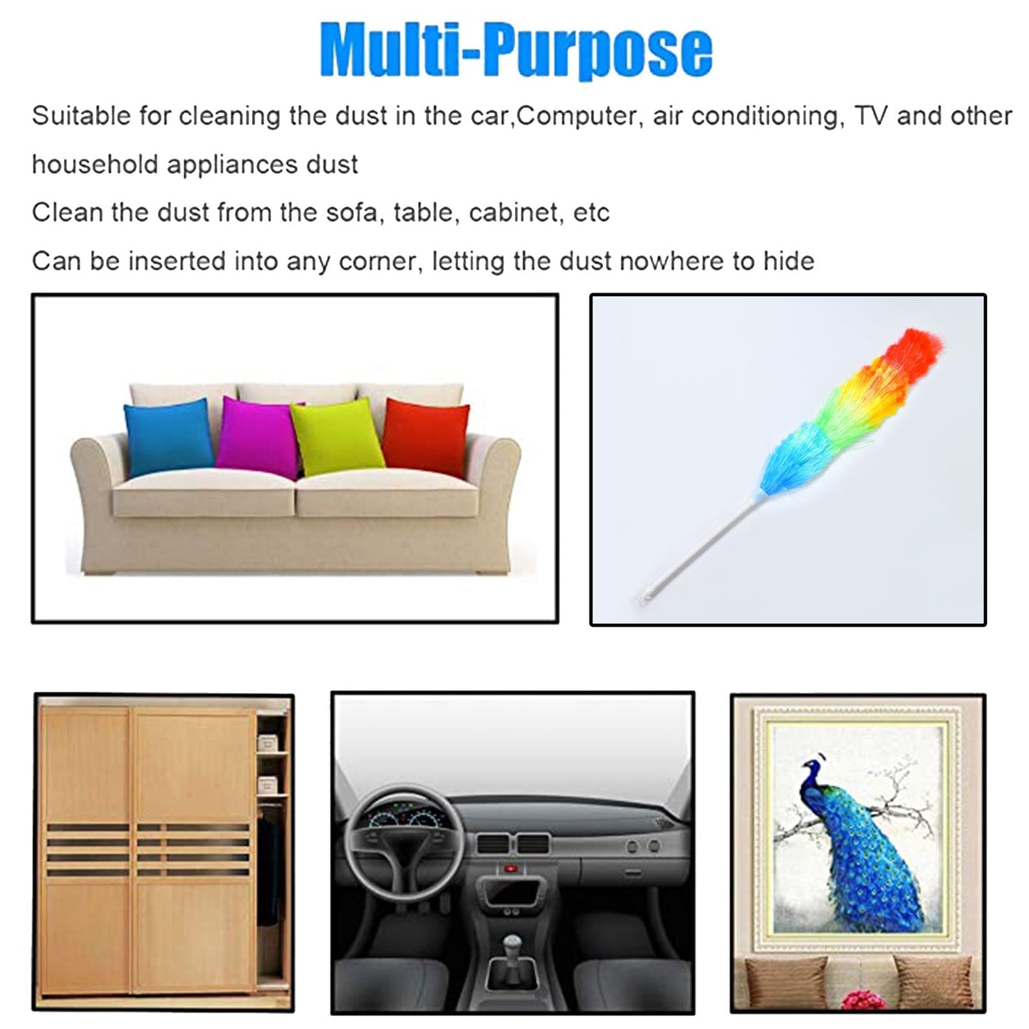 6321 Colorful Feather Duster | Microfiber Duster for Cleaning | Dusting Stick | Dusting Brush 