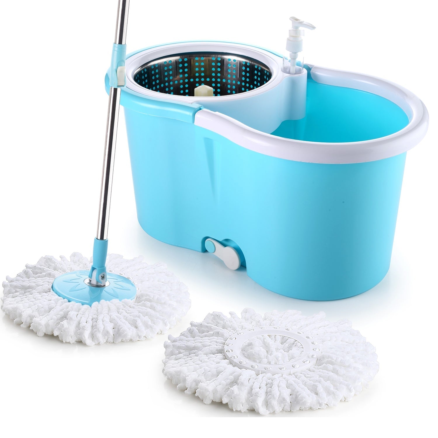 8704 Steel Spinner Bucket Mop 360 Degree Self Spin Wringing with 2 Absorbers for Home and Office Floor Cleaning Mops Set 