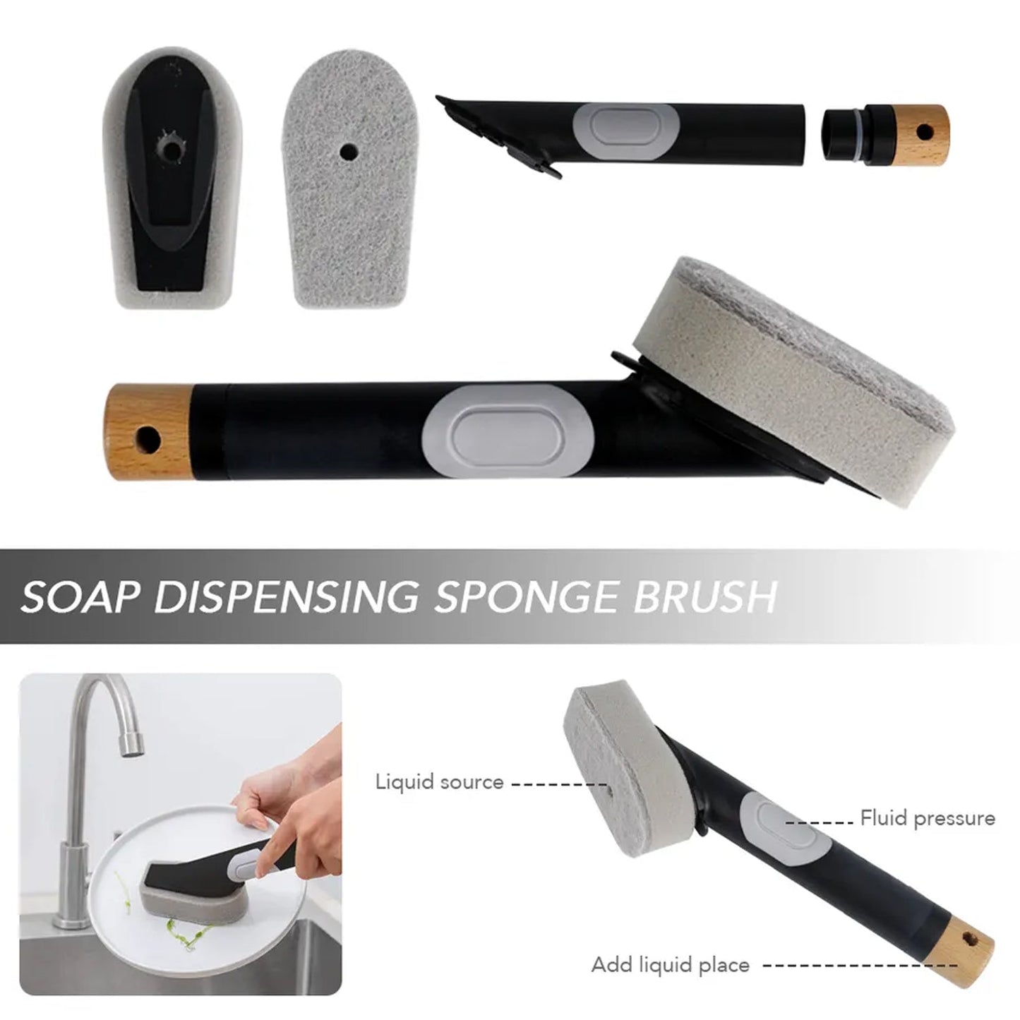 Cleaning Brushes Set, Scrub Brush Bathroom Brush, Long Handle Liquid Dispenser Pot Washing Brush