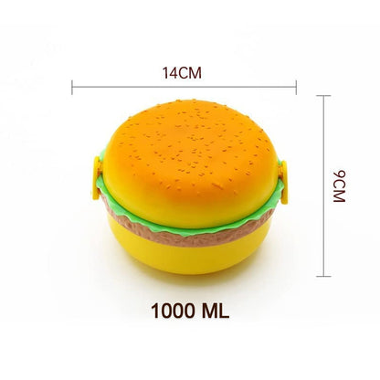 Burger Shape Lunch Box Plastic Lunch Box Food Container Sets Double Layer Lunchbox 1000ml With 2 Spoon Applicable to Kids and Elementary School Students