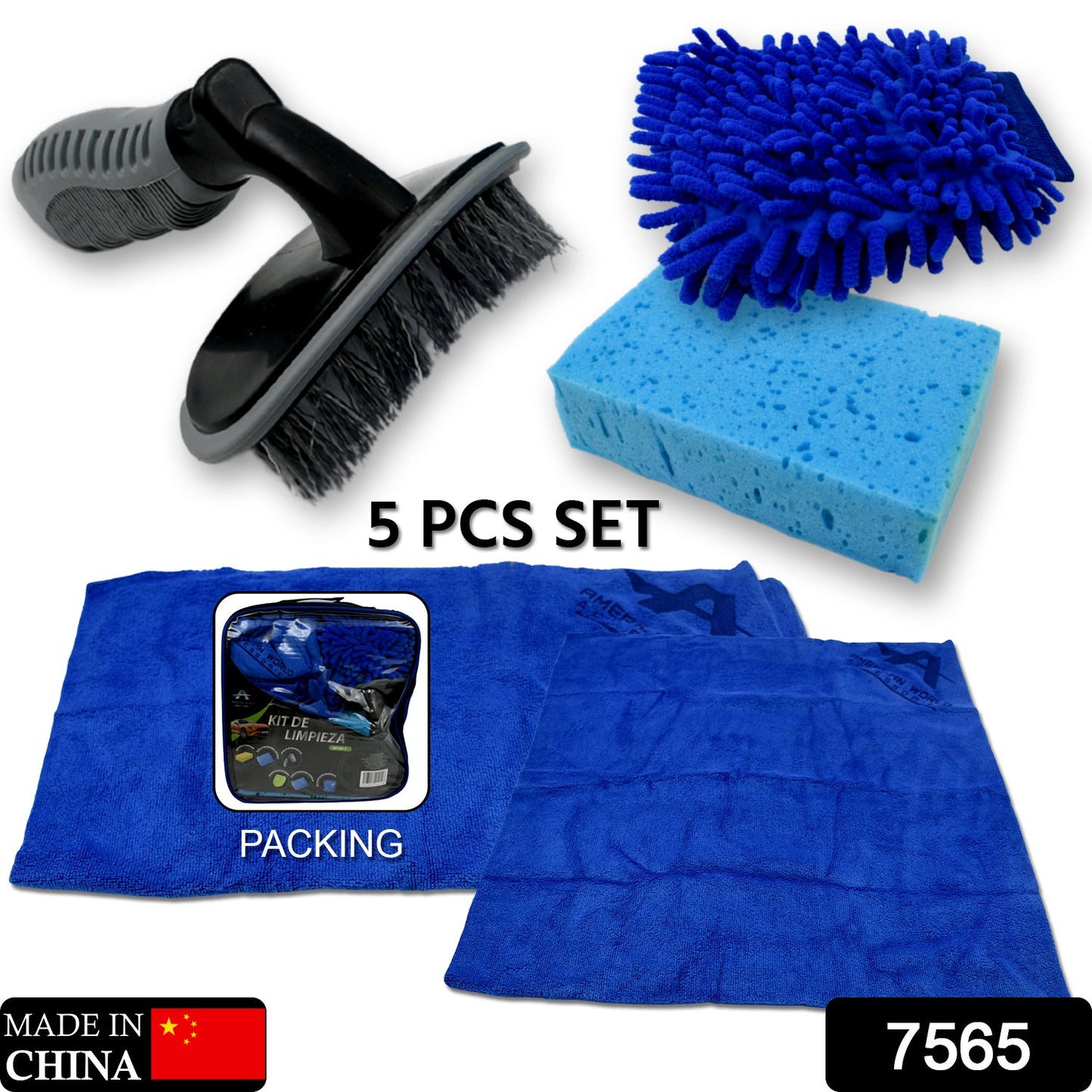 Car / Bike Cleaning Combo Microfiber Car Wash Sponge and Gloves, Automobile Cleaning Sponges, 2 Wash Towel, 1 Brush, 1 Sponge, 1 Gloves, Car Wash Cleaning Tools Kit (5 Pcs Set)