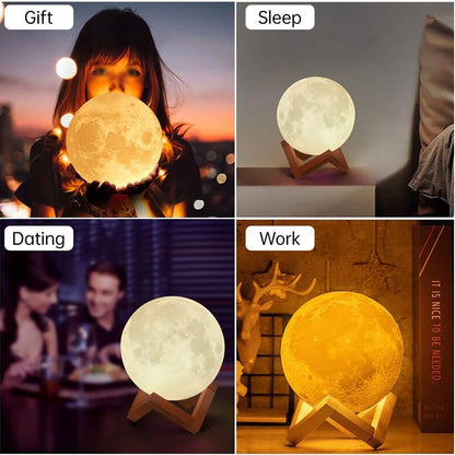 Moon Lamp3D Printing LED Night Light Moon Light with Stand, Warm & Cool, USB Rechargeable for Kid Lover Birthday Day Gift