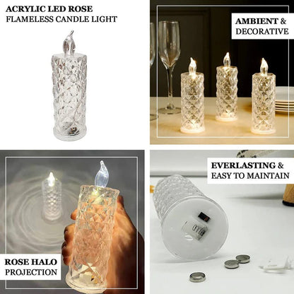 Rose Candles LED Flameless and Smokeless Decorative Acrylic Transparent Candles Led Tea Light Candle Perfect for Gifting, Home, Diwali, Christmas, Crystal Candle Lights (1 Pc)  (MOQ :- 12 pc )