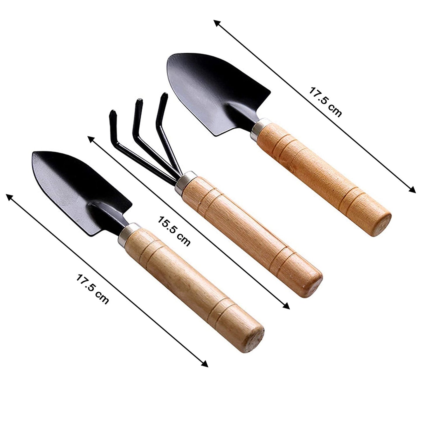 Small sized Hand Cultivator, Small Trowel, Garden Fork (Set of 3)