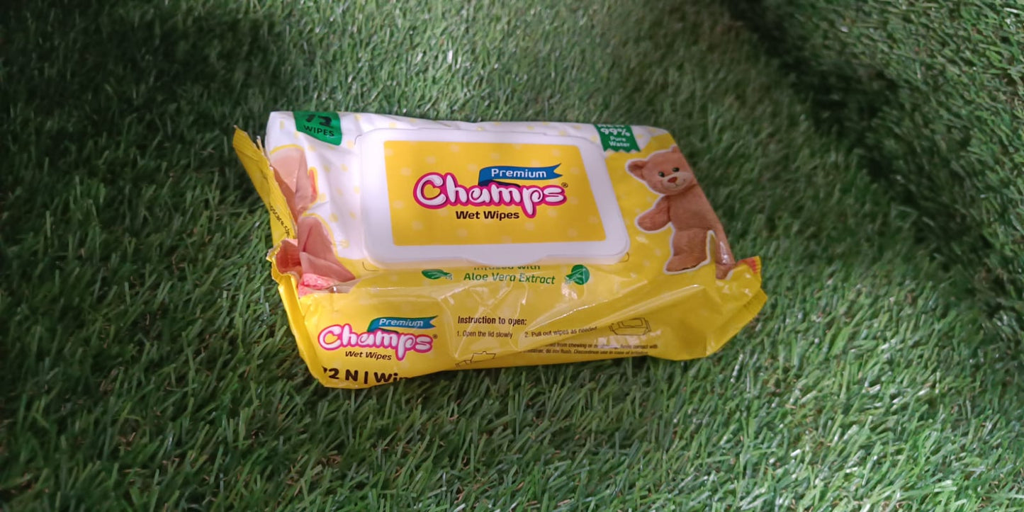 Champs Premium Wet Wipes Infused With Aloe Vera Extract Wet Wipes (72 N Wipes )