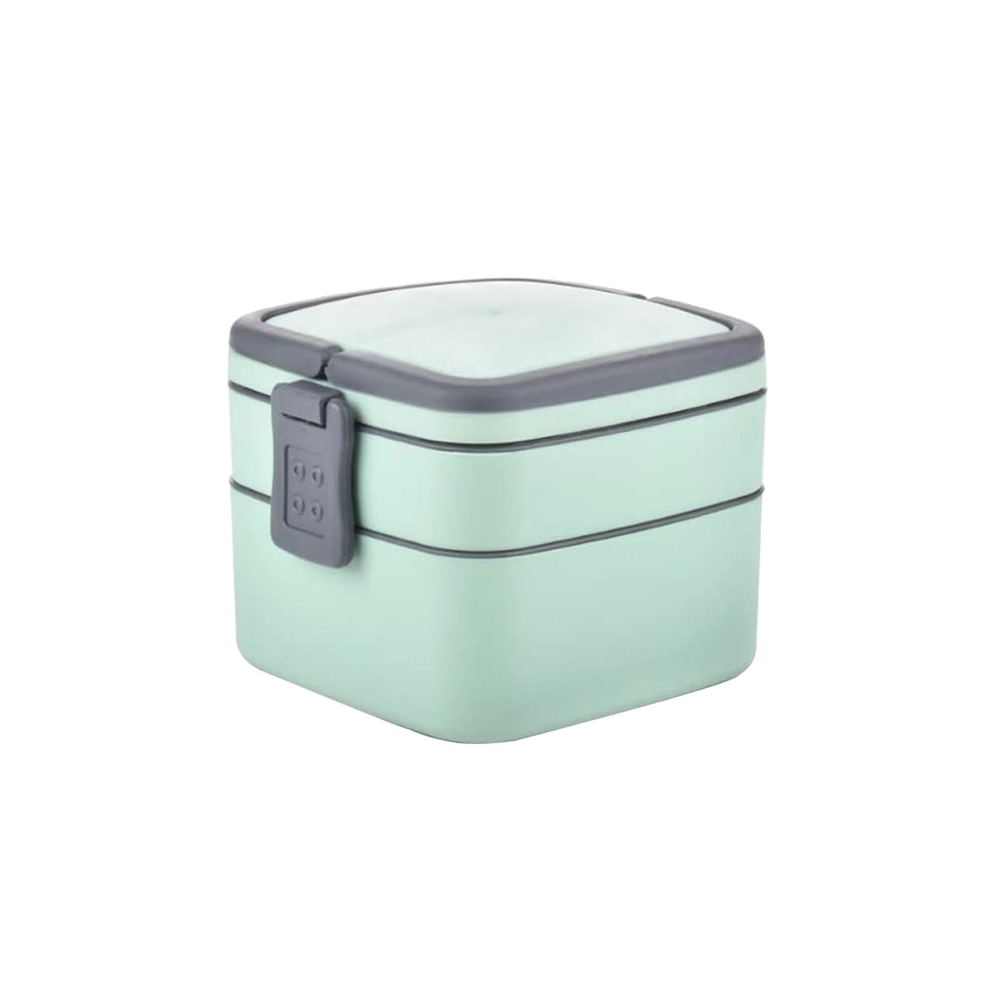 2837A GREEN DOUBLE-LAYER PORTABLE LUNCH BOX STACKABLE WITH CARRYING HANDLE AND SPOON LUNCH BOX , Bento Lunch Box 