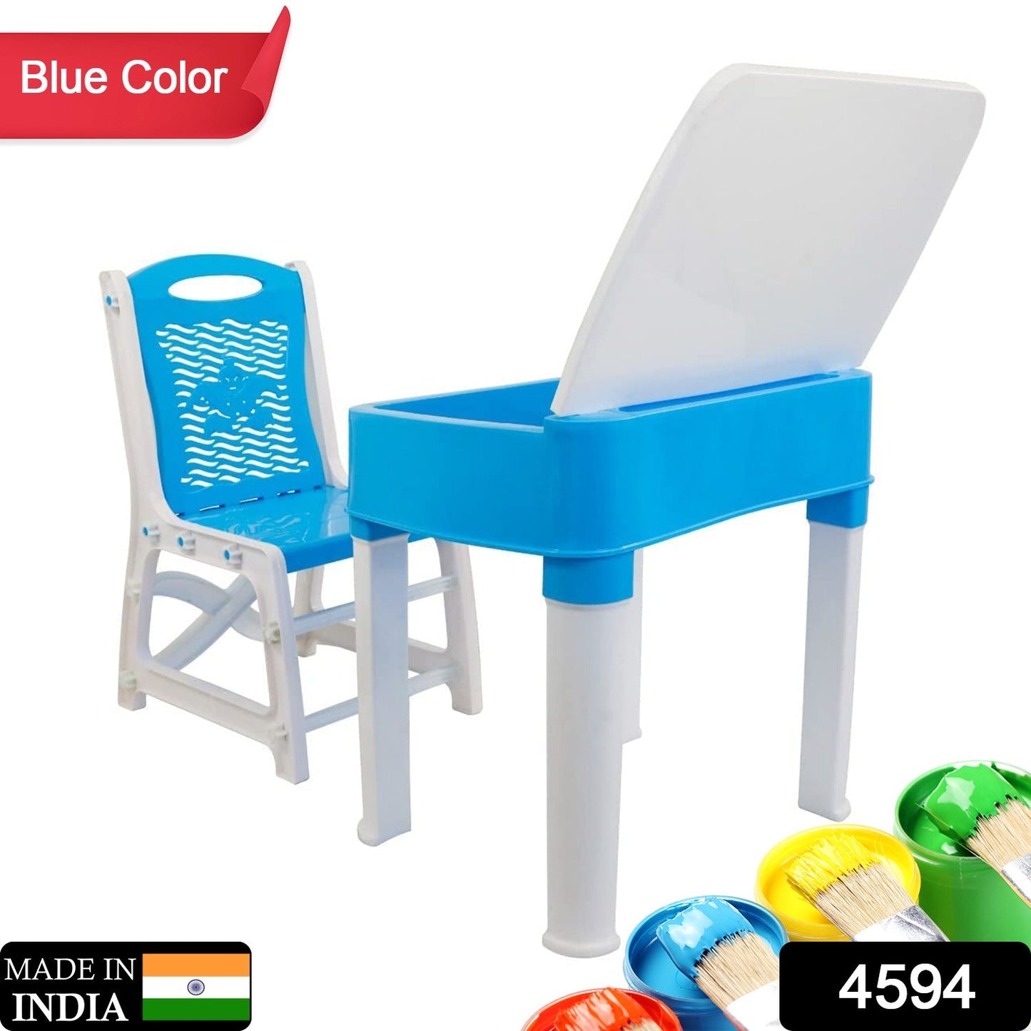 Study Table And Chair Set For Boys And Girls With Small Box Space For Pencils Plastic High Quality Study Table (Blue)