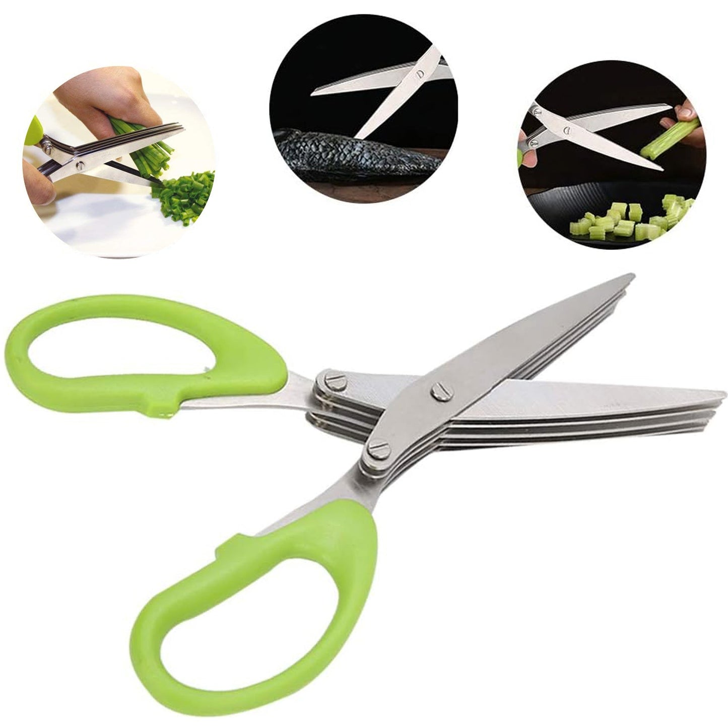 Multifunction Vegetable Stainless Steel Herbs Scissor with 3 Blades